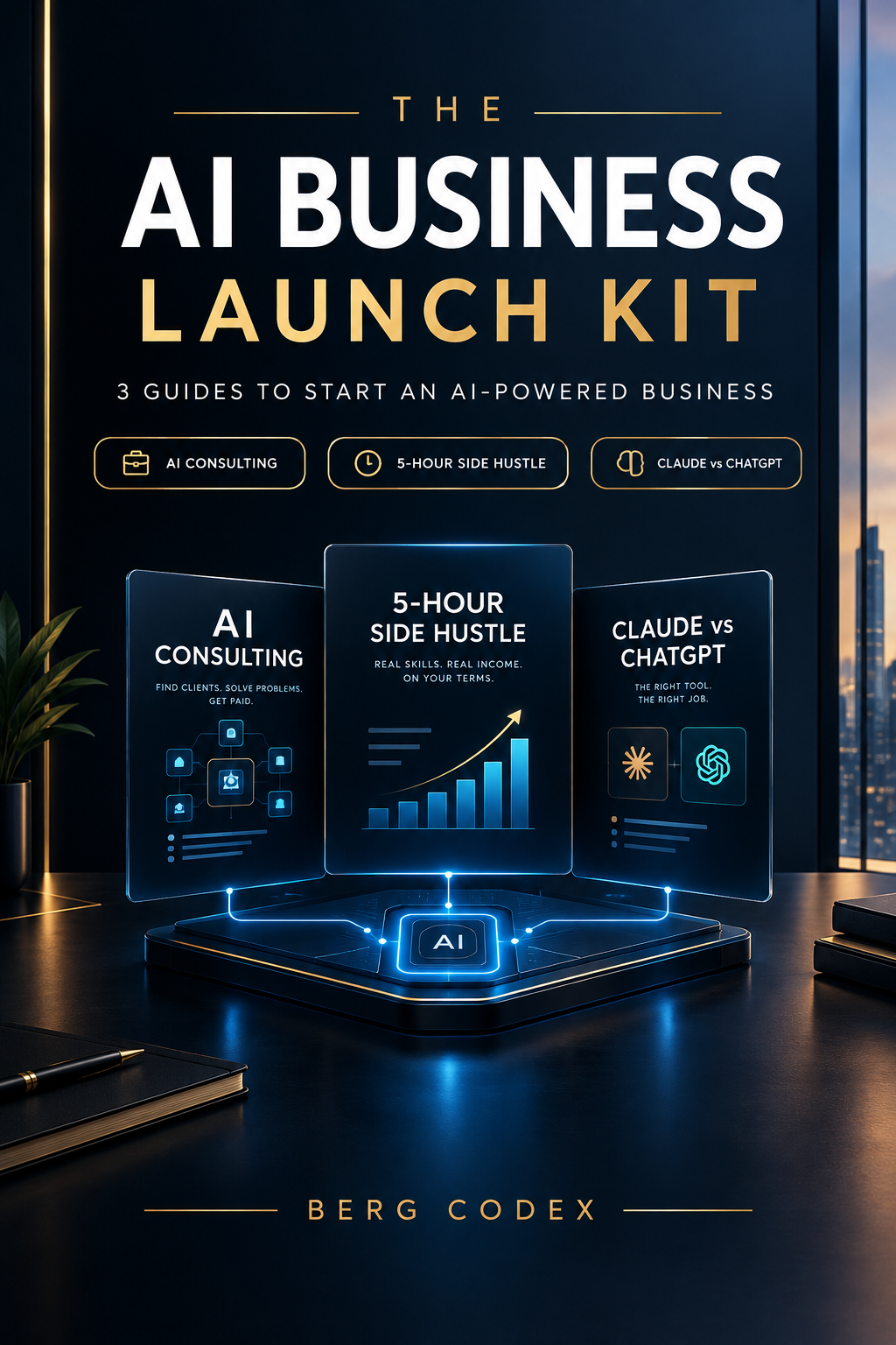 The AI Business Launch Kit: 3 Guides to Start an AI-Powered Business | AI Consulting + 5-Hour Side Hustle + Claude vs ChatGPT | Berg Codex
