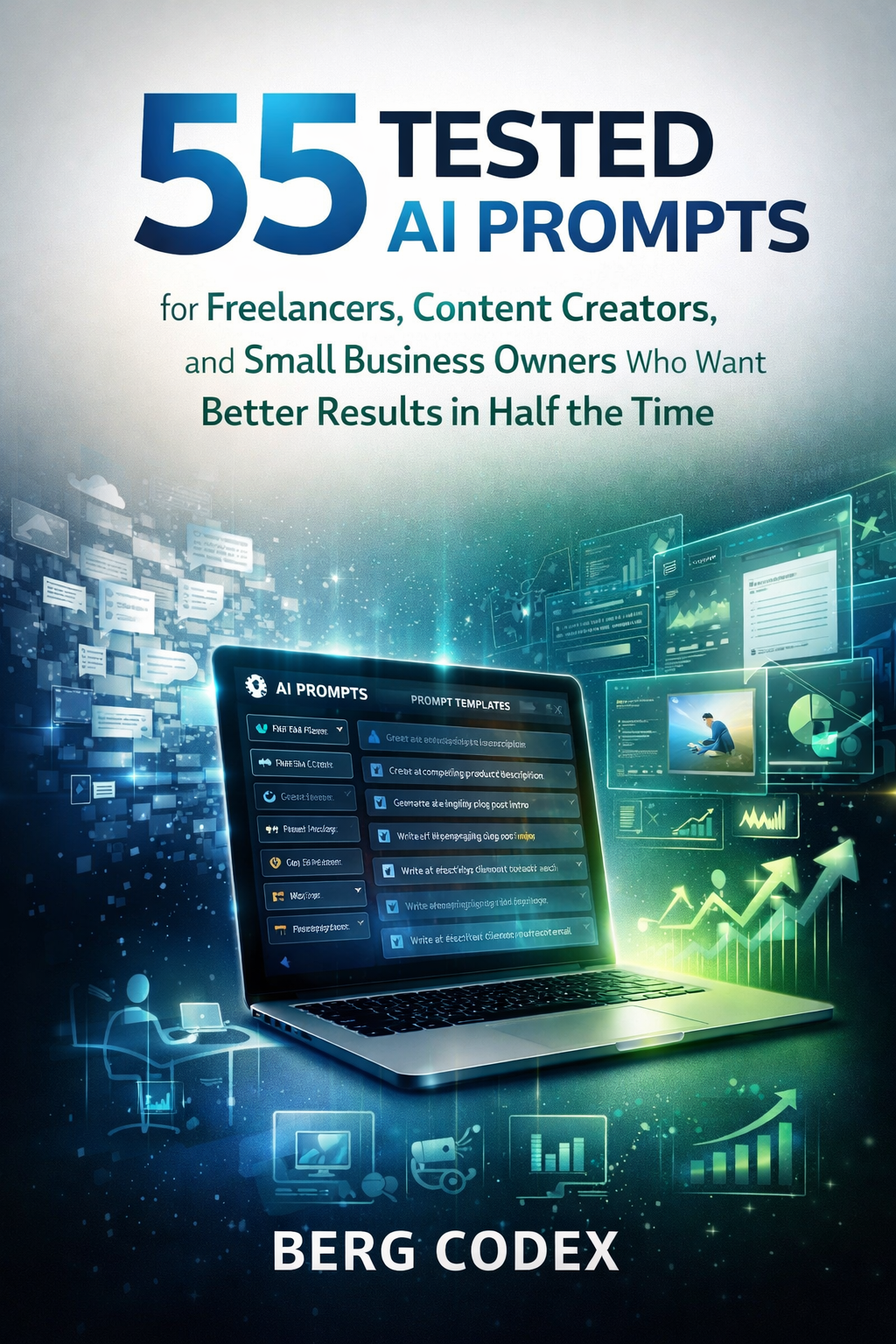 Prompt Like a Pro — 55 Tested AI Prompts for Freelancers, Content Creators, and Small Business Owners Who Want Better Results in Half the Time | 98 Pages | By Berg Codex