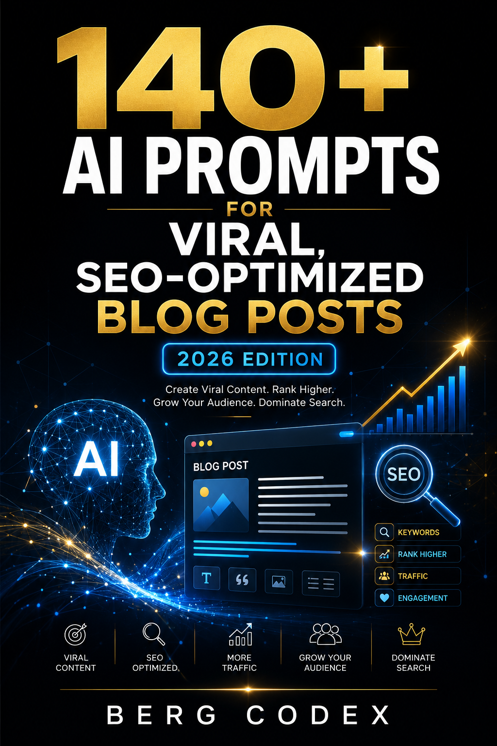 140+ AI Prompts for Viral, SEO-Optimized Blog Posts — 2026 Edition (Digital PDF)