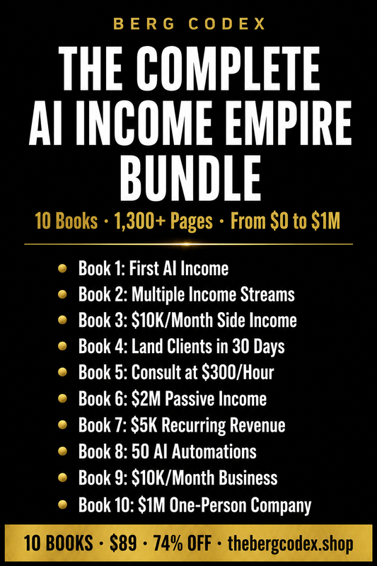 The Complete AI Income Empire Bundle — 10 Books | 1,300+ Pages | First Dollar to $1M One-Person Company | AI Income System 2026 | Instant PDF Download | Berg Codex
